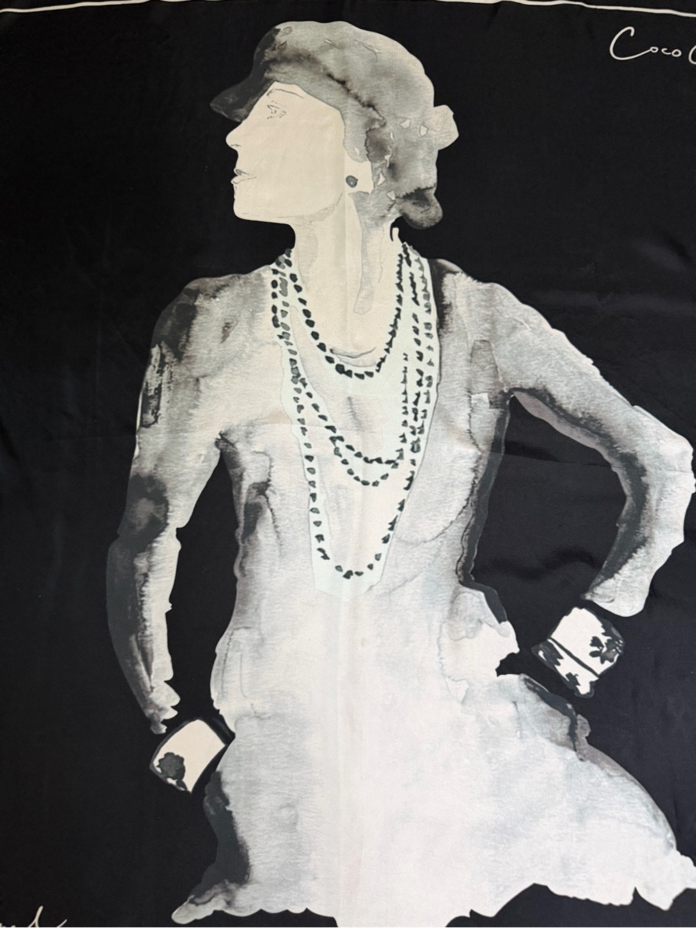 Chanel Mademoiselle Coco print Portrait Silk Scarf. - Picture 3 of 16